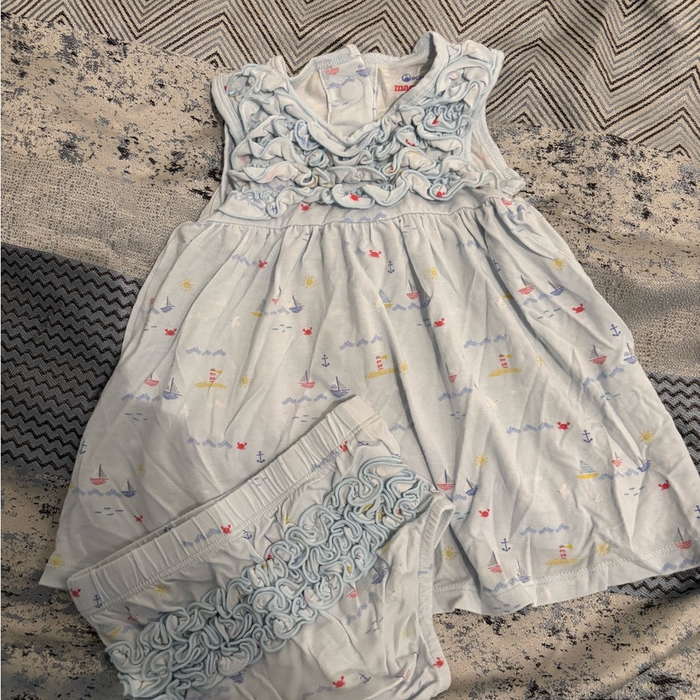Magnetic Me blue ruffle baby girl sailing dress 3-6m